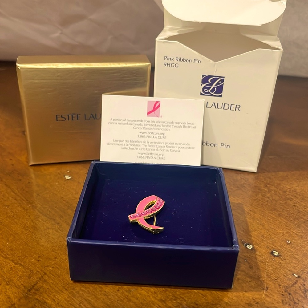 Estée Lauder pink ribbon pin